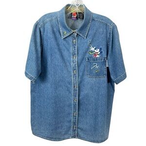 Vtg Mickey Unlimited Jerry Leigh Floral Mickey Embroidery Denim Button Down14-16